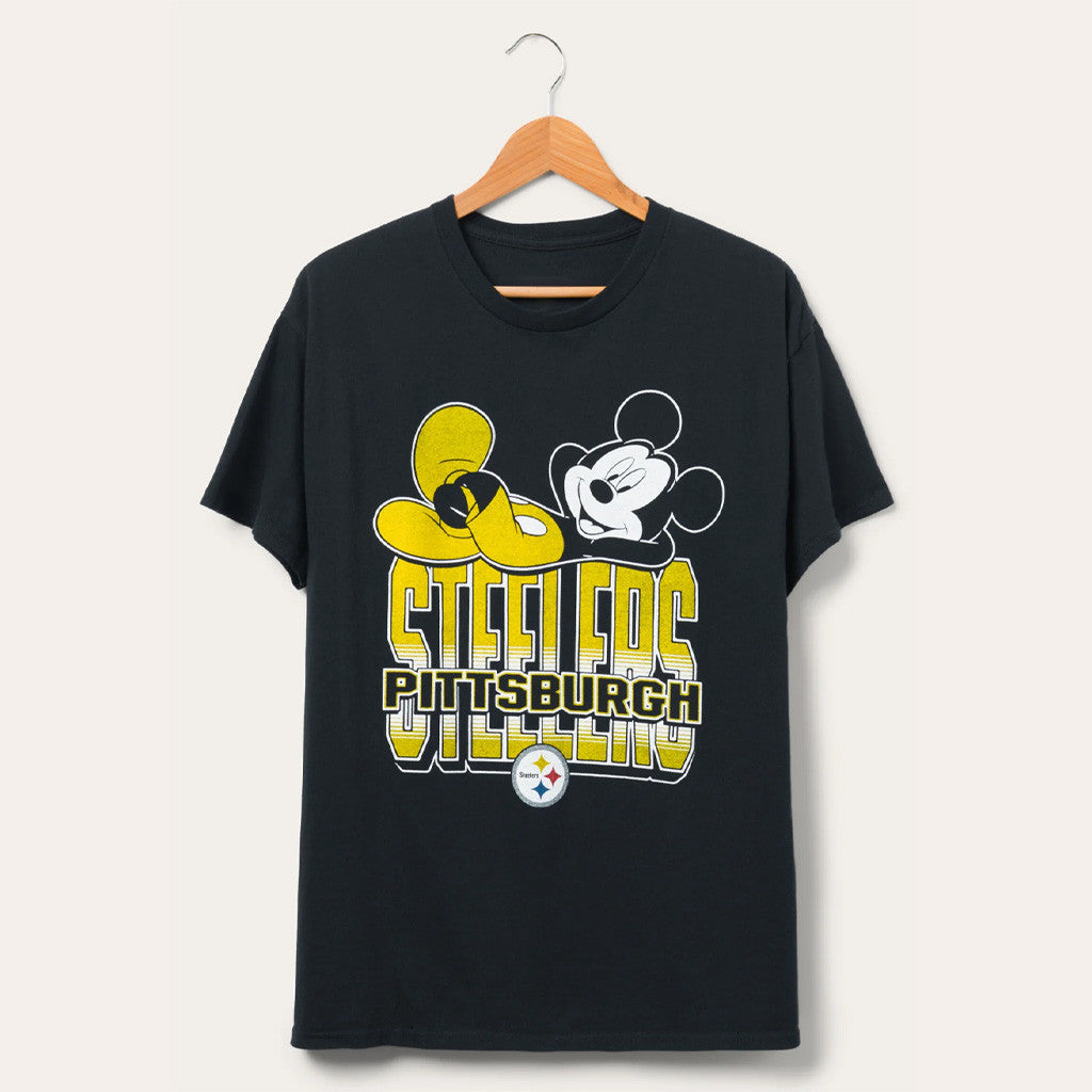 D X Junk Food Football Collection Merch Pittsburgh Steelers Mickey Kick Back T-Shirt Fan Merch - Merchluma