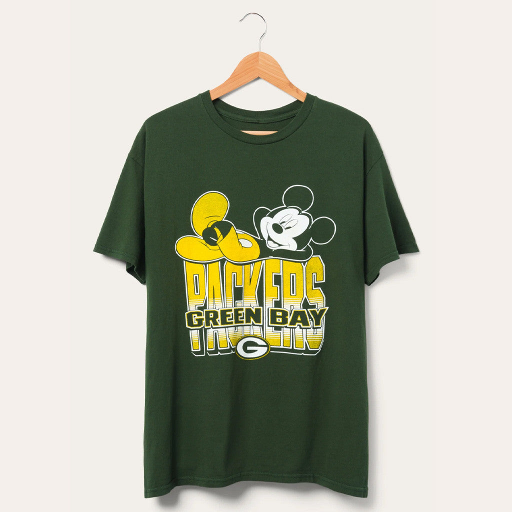D X Junk Food Football Collection Merch Green Bay Packers Mickey Kick Back Shirt Packers Merch - Merchluma