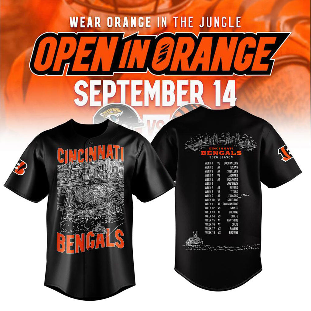 Cincinnati Bengals Open In Orange 2026 Schedule Baseball Jersey Bengals Merch Football Fan Gift - Merchluma