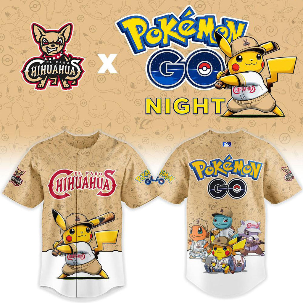 El Paso Chihuahuas X Pokemon GO Night Baseball Jersey Chihuahuas Merch Gift For Fans - Merchluma