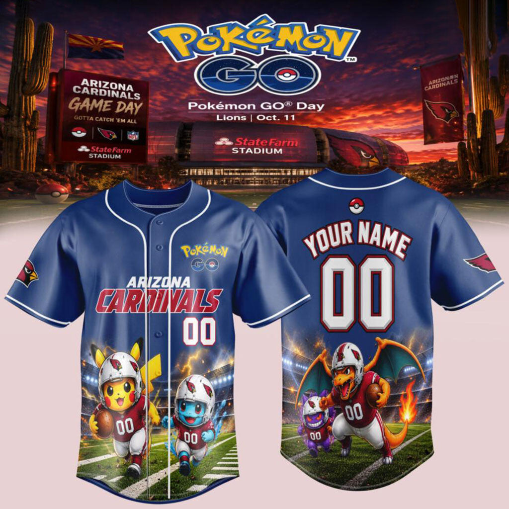 Personalized Arizona Cardinals X Pokemon GO Game Day Pikachu Baseball Jersey Cardinals Merch - Merchluma