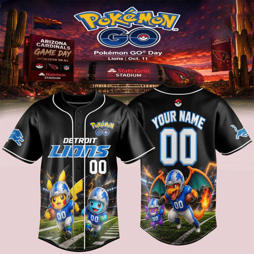 Personalized Detroit Lions X Pokemon GO Game Day Pikachu Baseball Jersey Detroit Lions Merch - Merchluma