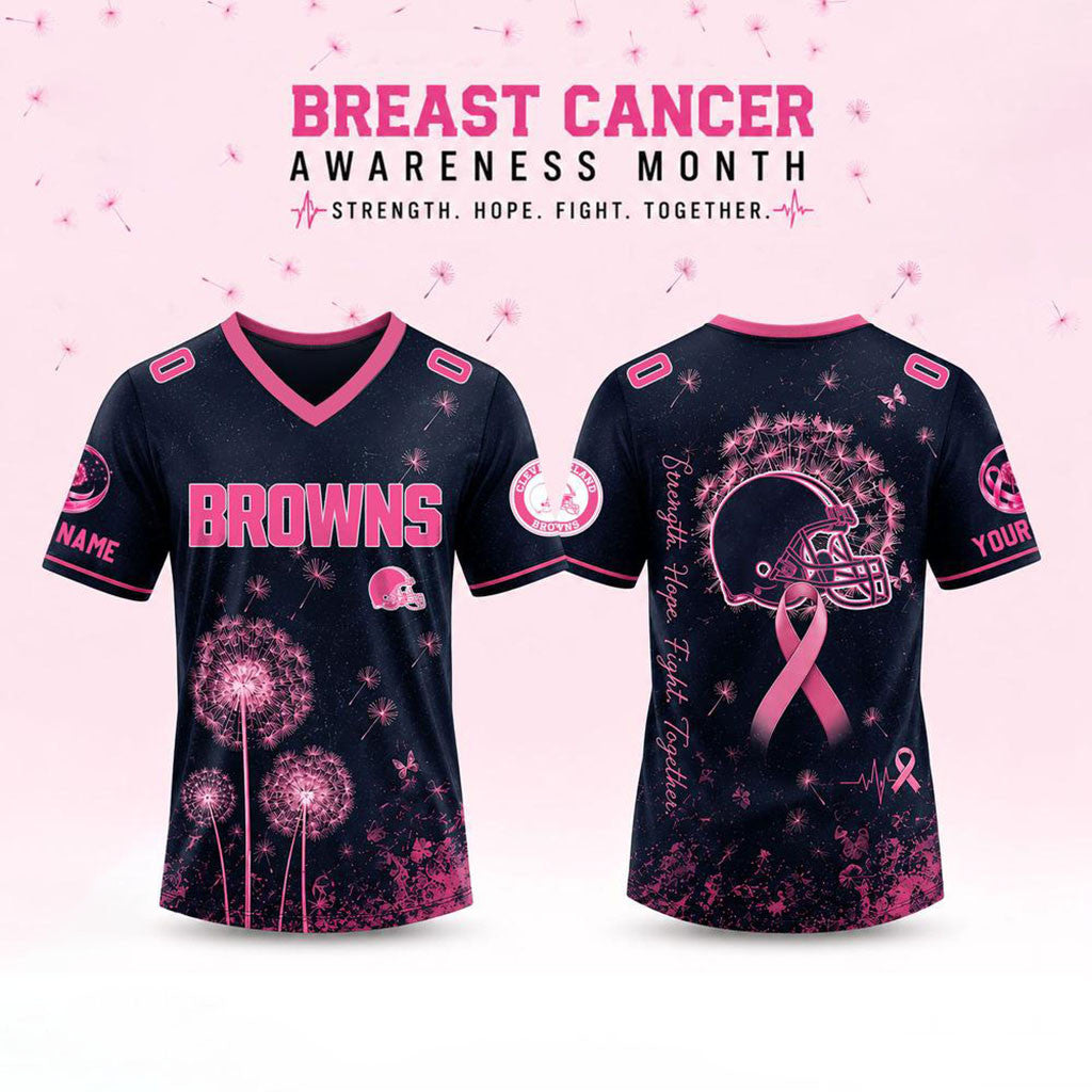 Personalized Cleveland Browns Breast Cancer Awareness Dandelion Of Hope Jersey Browns Merch - Merchluma