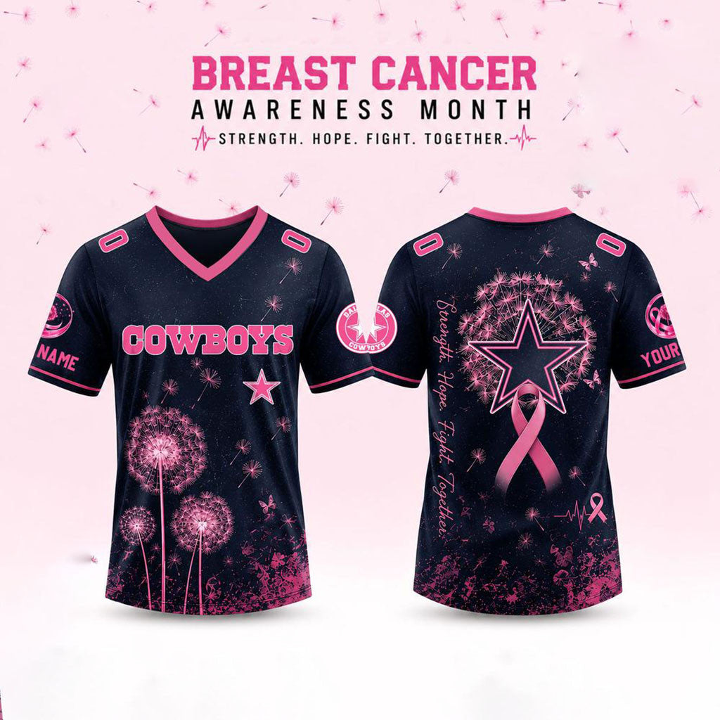 Personalized Dallas Cowboys Breast Cancer Awareness Dandelion Of Hope Jersey Cowboys Merch - Merchluma