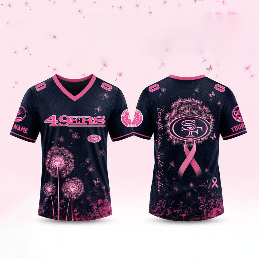 Personalized San Francisco 49ers Breast Cancer Awareness Dandelion Of Hope Jersey 49ers Merch - Merchluma