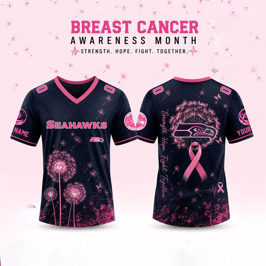 Personalized Seattle Seahawks Breast Cancer Awareness Dandelion Of Hope Jersey Seahawks Merch - Merchluma