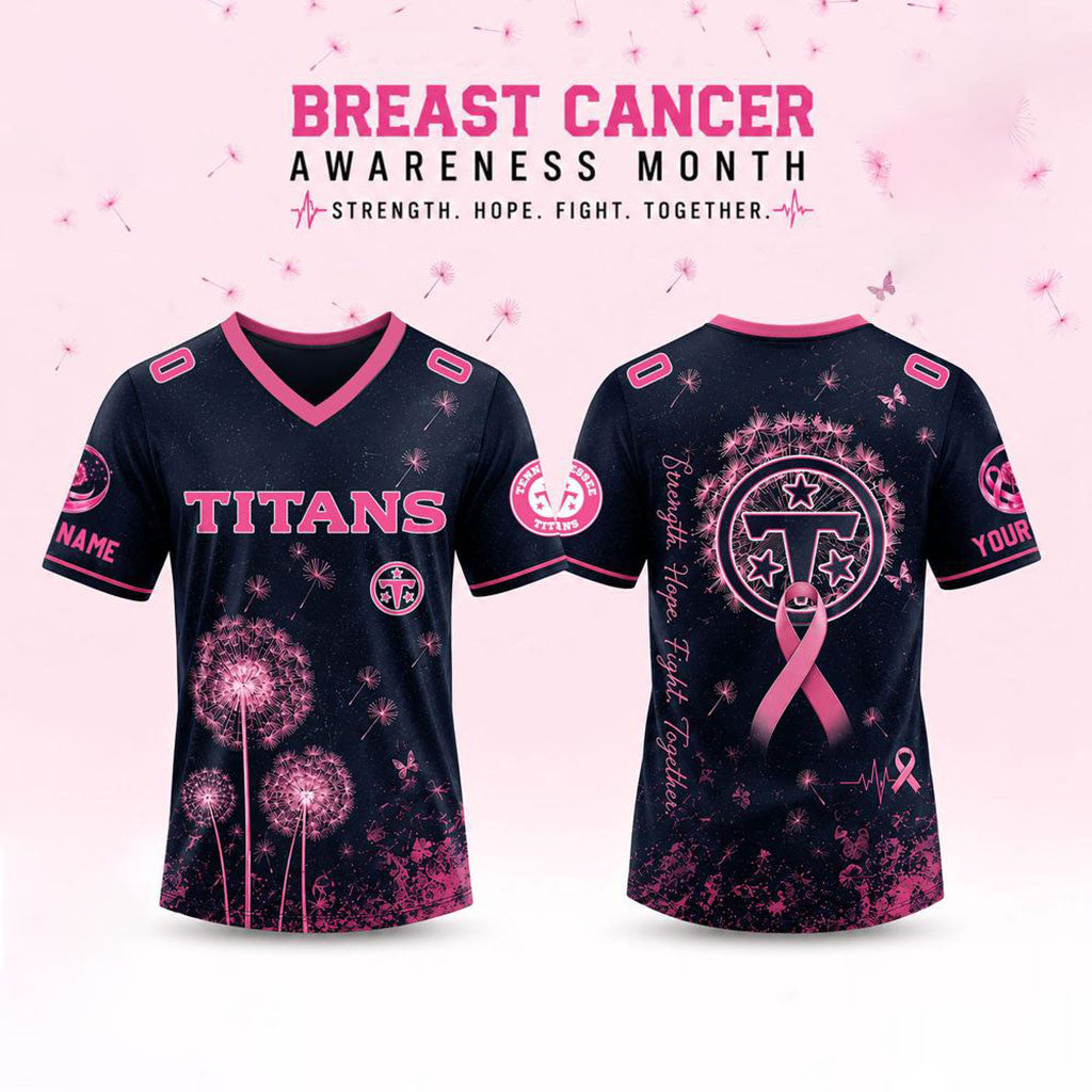 Personalized Tennessee Titans Breast Cancer Awareness Dandelion Of Hope Jersey Titans Merch - Merchluma