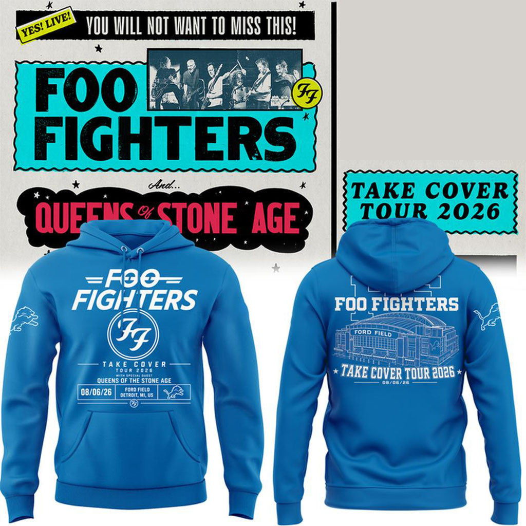 Foo Fighters X Detroit Lions Merch FF Take Cover Tour 2026 Hoodie Gift Ideas For Music Lovers - Merchluma