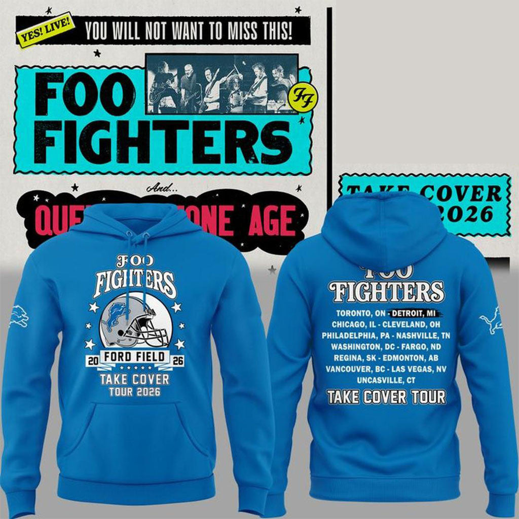 Foo Fighters X Detroit Lions Take Cover Tour 2026 Hoodie Foo Fighters Concert Merch Fan Gifts - Merchluma