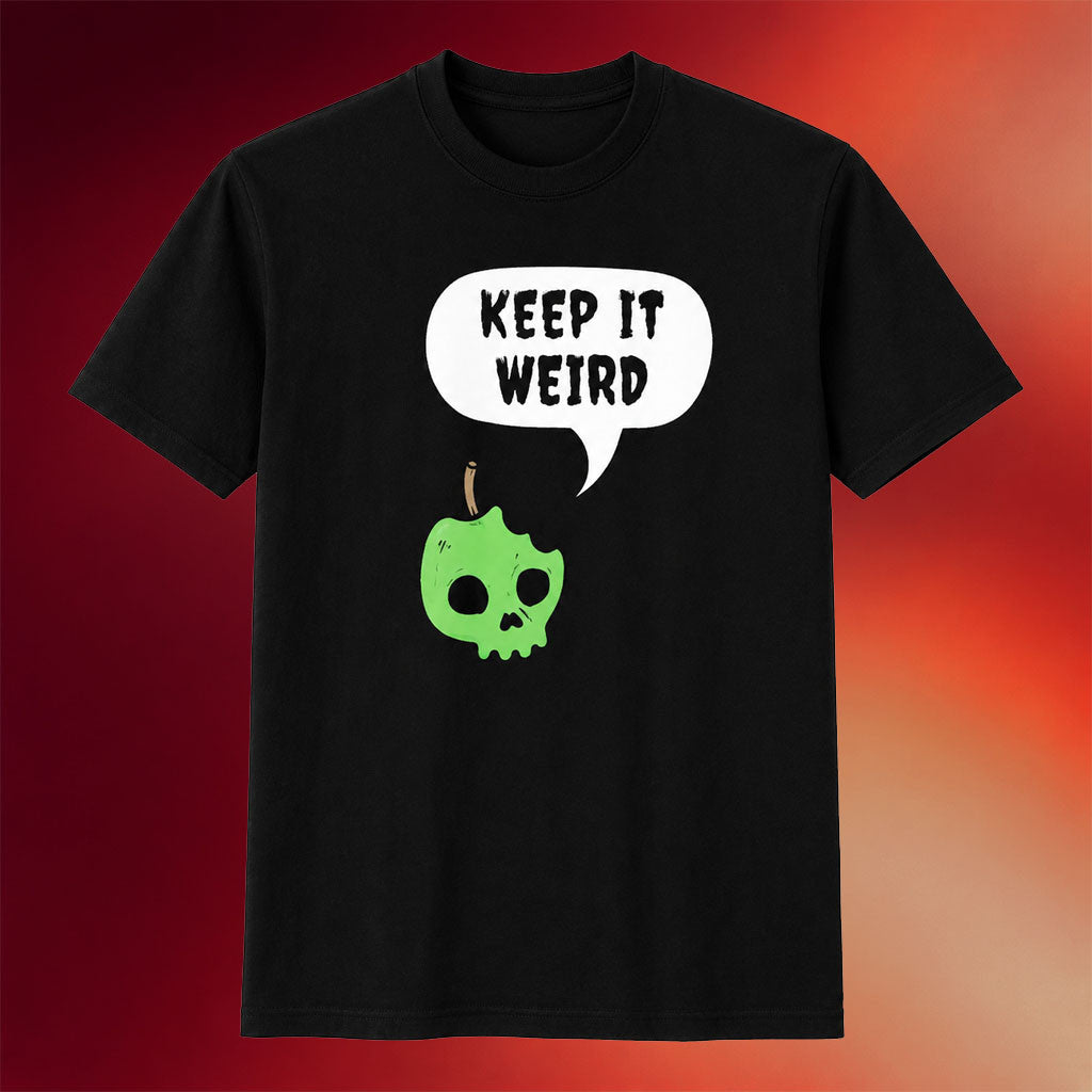 Morbid Podcast Merch 2026 Keep It Weird Skull Apple Speech Bubble T-Shirt Halloween Gifts - Merchluma