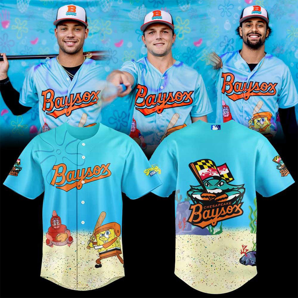 Chesapeake Baysox SpongeBob Splash Day Baseball Jersey Baysox Merch Gift For Baseball Fans - Merchluma