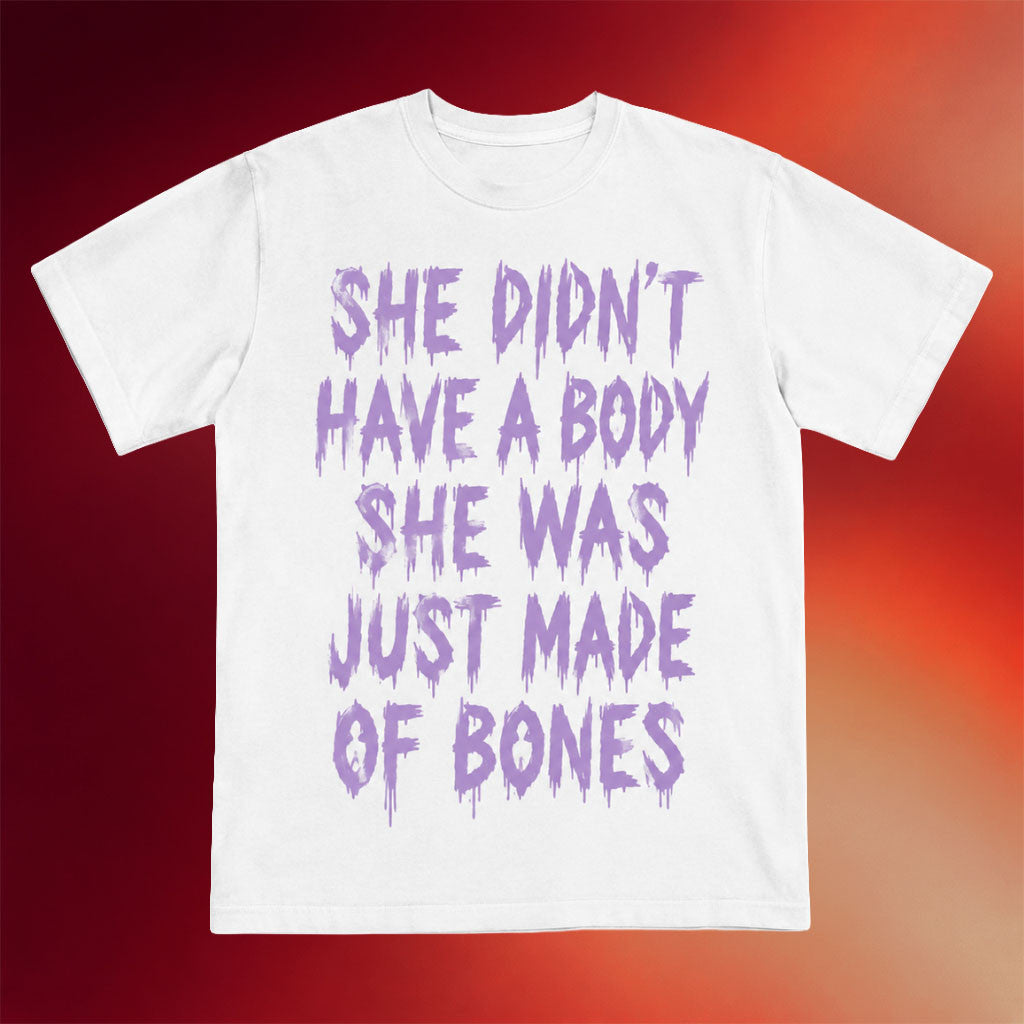 Morbid Podcast Merch 2026 Purple Dripping T-Shirt She Didn't Have A Body She Was Just Made Tee - Merchluma