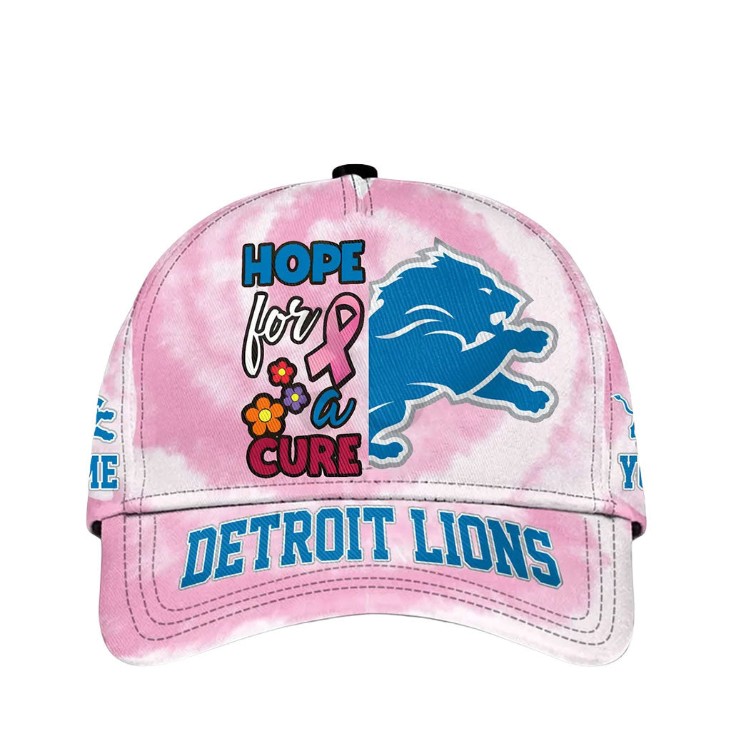 Personalized Detroit Lions Breast Cancer Awareness Hat Hope For A Cure Hat Detroit Lions Merch - Merchluma