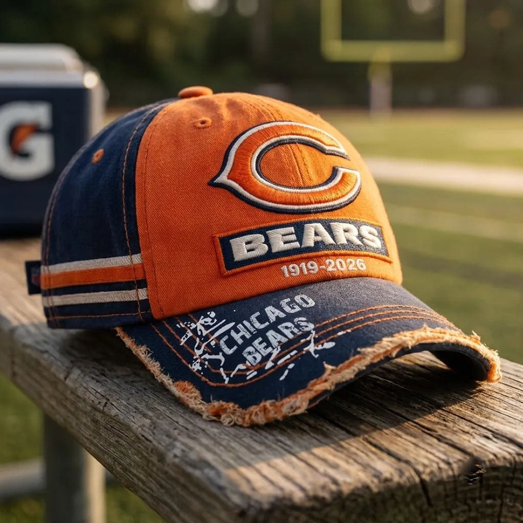 Chicago Bears 1919-2026 Anniversary Distressed Hat Chicago Bears Merch Football Themed Gifts - Merchluma