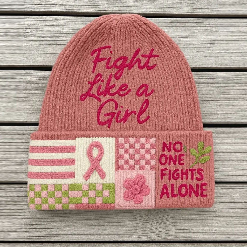 Fight Like A Girl Breast Cancer Awareness Pink Beanie Cancer Survivor Gifts For Her - Merchluma