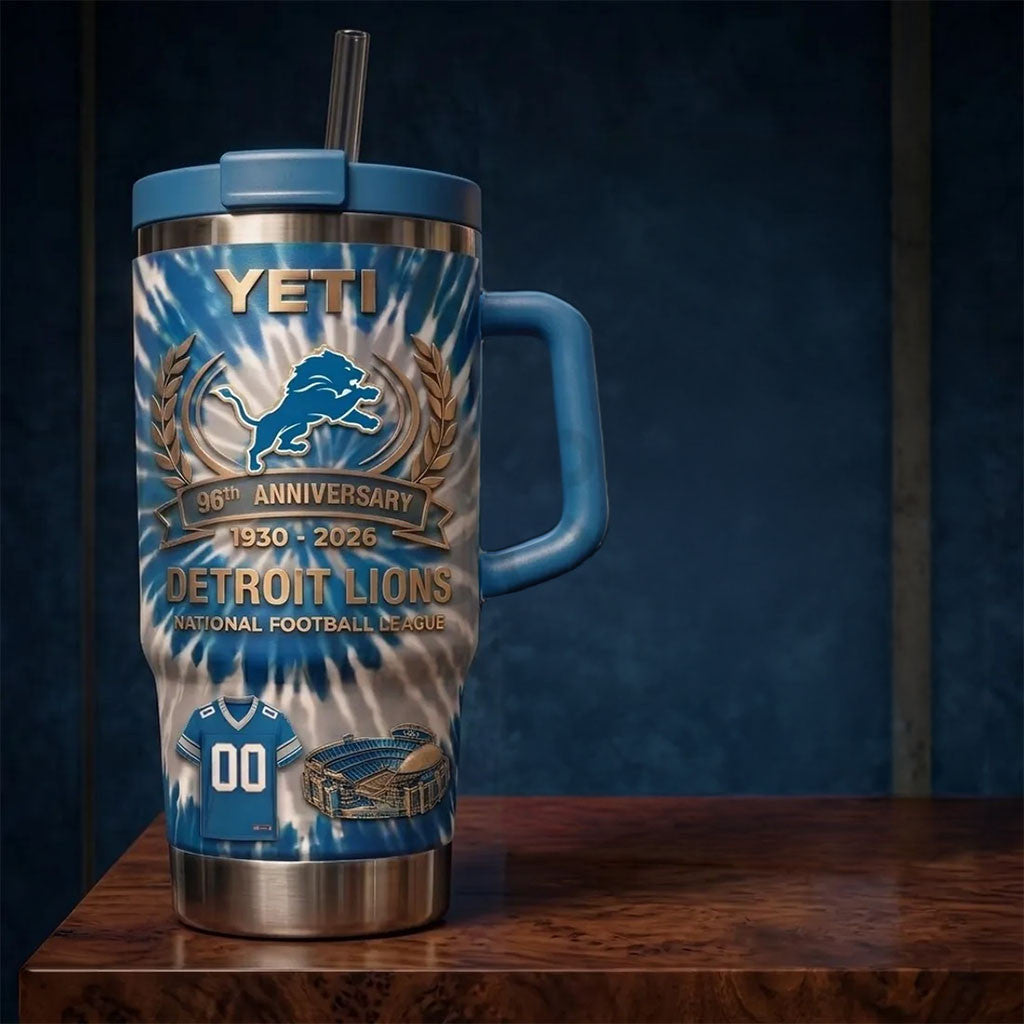 Detroit Lions 96th Anniversary Tie Dye YETI Tumbler Detroit Lions Merch Gifts For Football Fans - Merchluma
