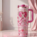 Custom Breast Cancer Awareness Stanley Tumbler Faith Strength Travel Cup Cancer Warrior Gifts - Merchluma