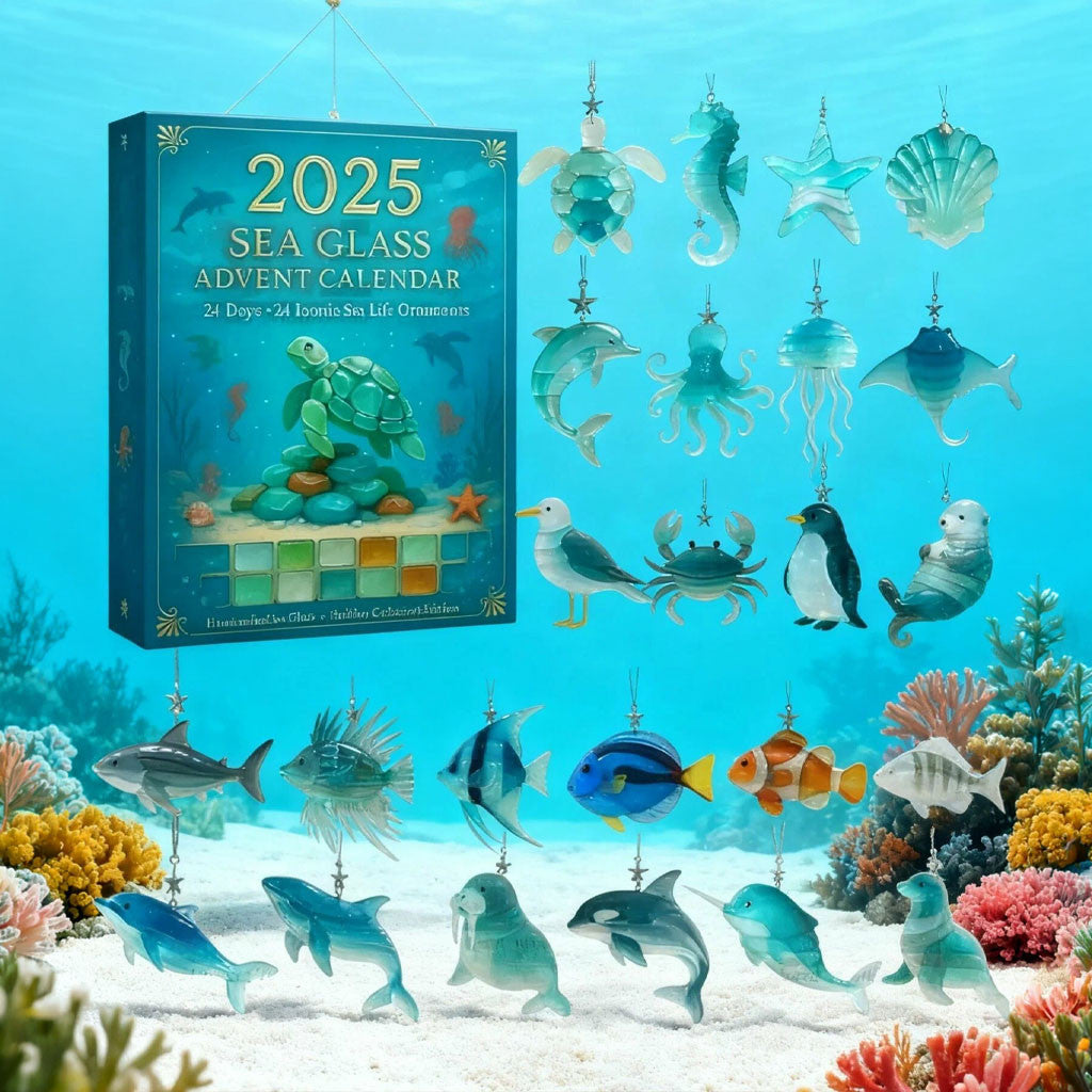 2026 Sea Glass Advent Calendar 24 Coastal Sea Life Ornaments Christmas Gifts Ideas - Merchluma
