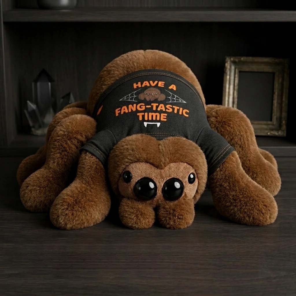 Fuzzy Chaos-Cute Halloween Jumping Spider Plush Pillow Have A Fang-Tastic Time Pillow Gifts - Merchluma