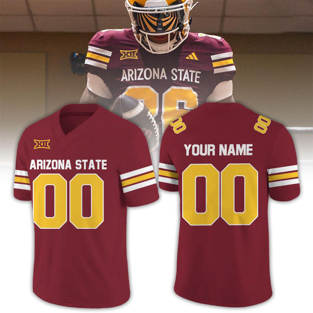 Custom Arizona State Sun Devils Maroon Gold Football Jersey Sun Devils Merch Gift for Fans - Merchluma