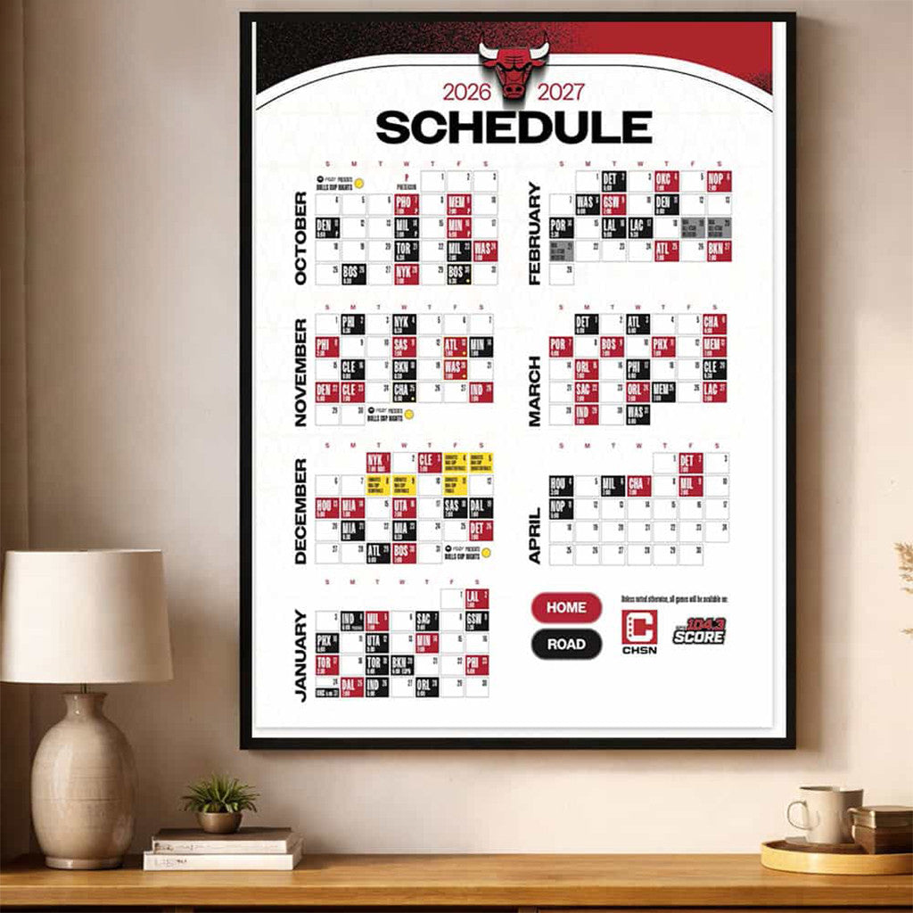 Chicago Bulls Schedule 2026 27 Season Poster Chicago Bulls Merch Wall Decor For Living Room - Merchluma