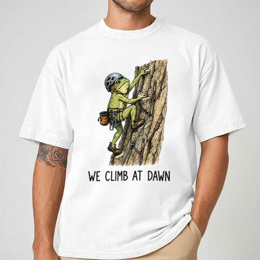 We Climb At Dawn Frog T-Shirt Mountain Climber Gifts Ideas For Husband - Merchluma