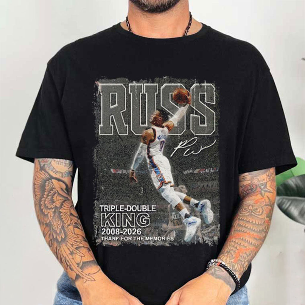 Russell Westbrook Triple Double King Retirement Basketball T-Shirt Thank For The Memories Tee - Merchluma