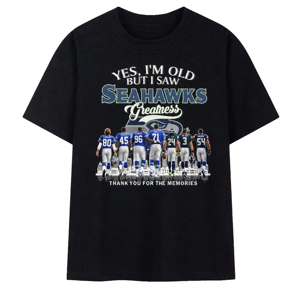 Yes I'm Old But I Saw Seattle Seahawks Greatness Memories T-Shirt Seahawks Merch Fan Gifts - Merchluma