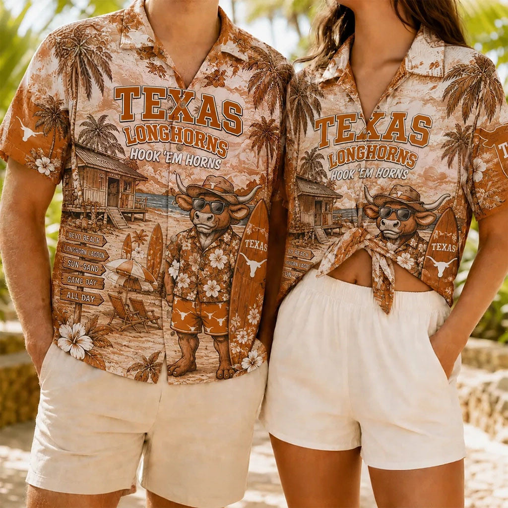 Texas Longhorns Bevo Mascot Hawaiian Shirt Hook Em Horns Longhorns Merch Gifts For Summer - Merchluma