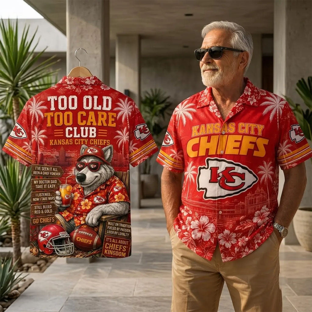 Kansas City Chiefs Merch Mascot Red Tropical Hawaiian Shirt Best Gifts For Football Fans - Merchluma