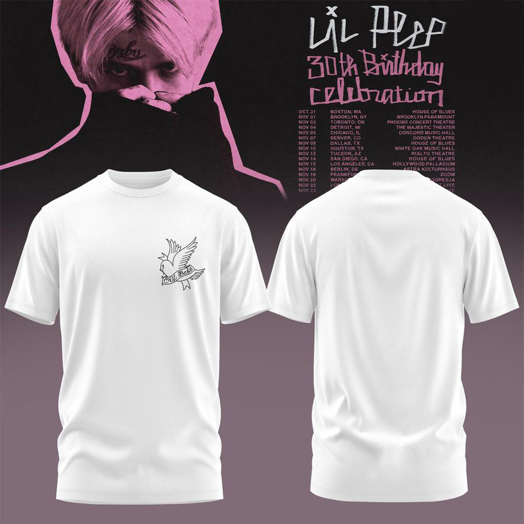 Lil Peep 30th Birthday Celebration 2026 Tour Shirt White Lil Peep Merch Music Lovers Gifts - Merchluma