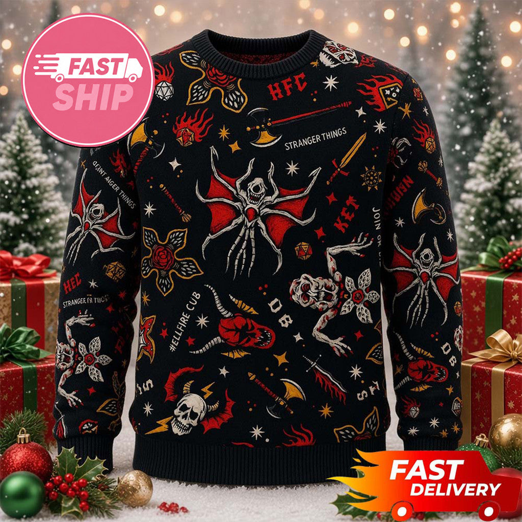 Hellfire Club Merch Demogorgon Mind Flayer Stranger Things Ugly Sweater BFF Gifts - Merchluma