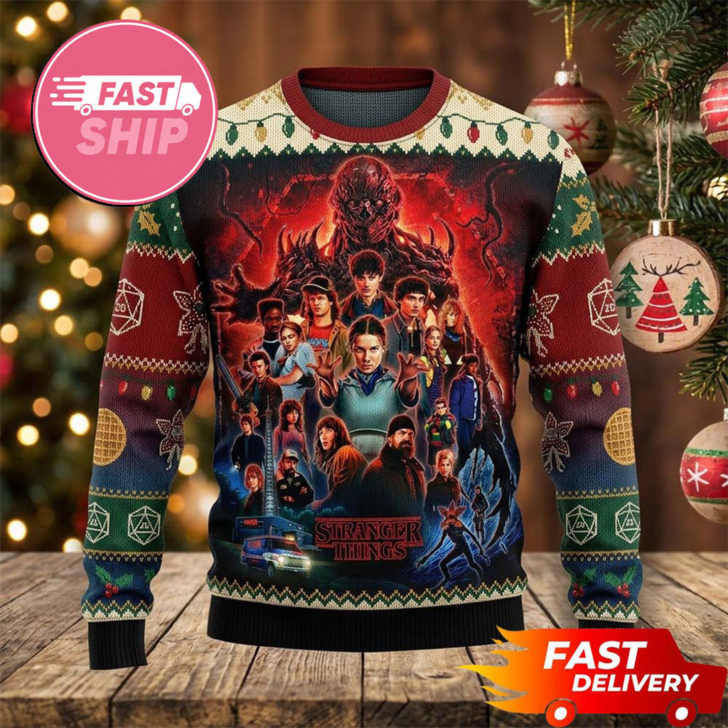 Stranger Things 5 Merch The Last Fights All Characters 2026 Stranger Things Xmas Ugly Sweater - Merchluma