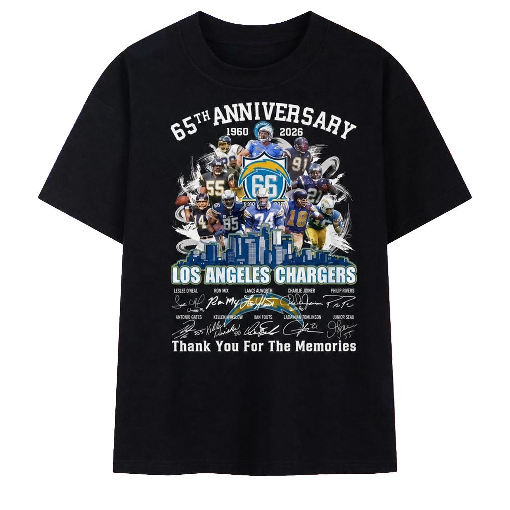 Los Angeles Chargers 65th Anniversary 1960 2025 Legends Signatures T-Shirt Chargers Merch - Merchluma