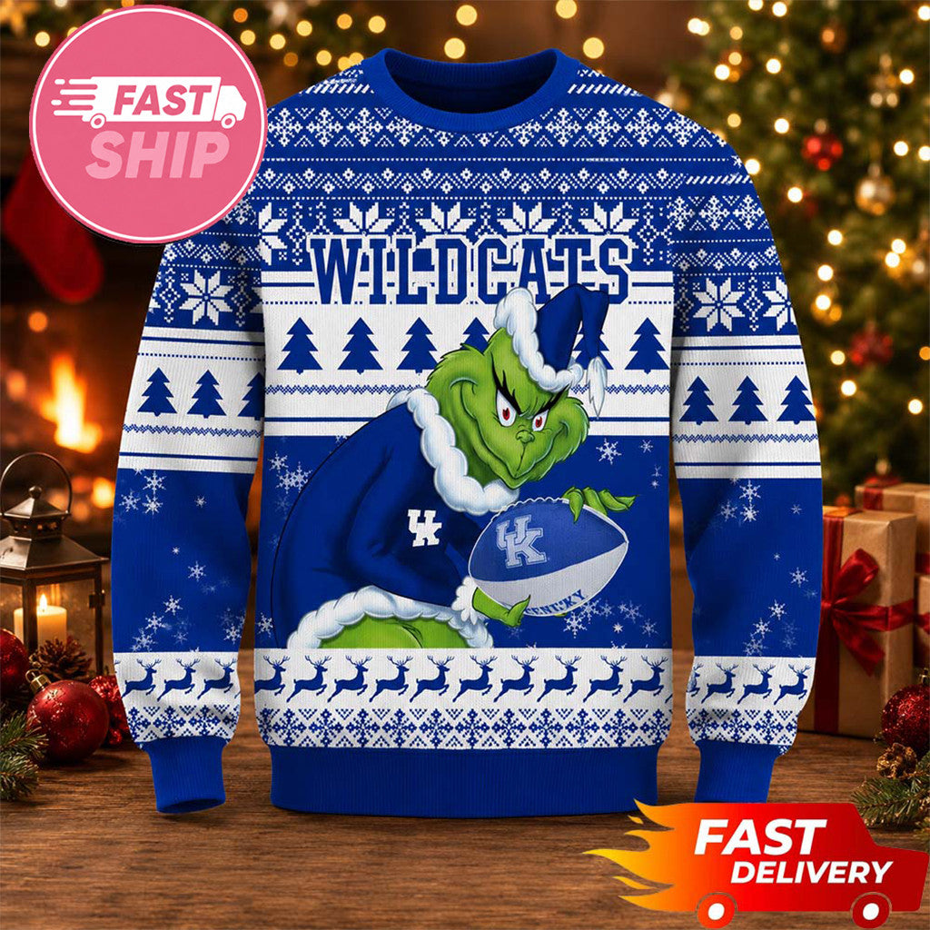 Kentucky Wildcats x Grinch Christmas Ugly Sweater Wildcats Merch Gifts For Football Fan - Merchluma