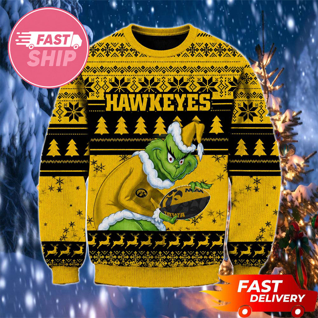 Iowa Hawkeyes x Grinch Christmas Ugly Sweater Iowa Hawkeyes Merch Gifts For Football Fan - Merchluma