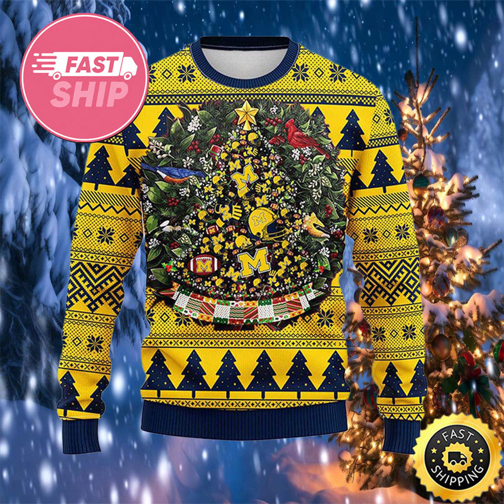Michigan Wolverines Tree Ball Ugly Sweater Wolverines Merch Xmas Gift For Football Fans - Merchluma