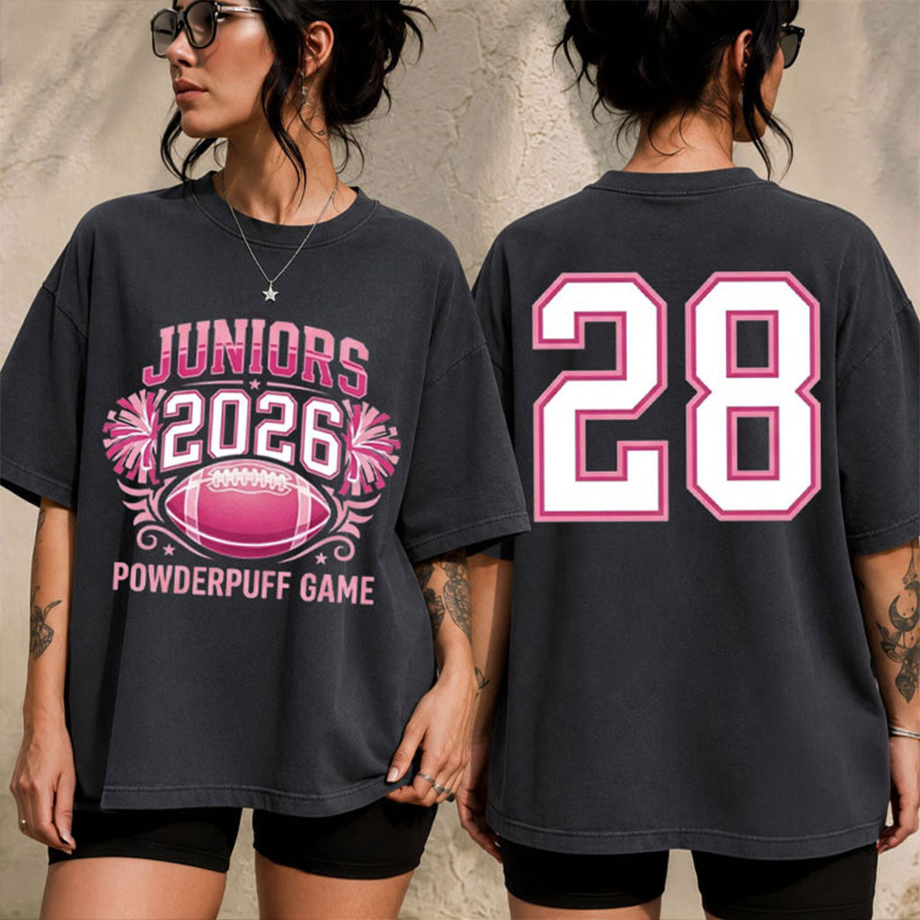 Juniors 2026 Powderpuff Game Pink Football T-Shirt Presents For Football Lovers - Merchluma