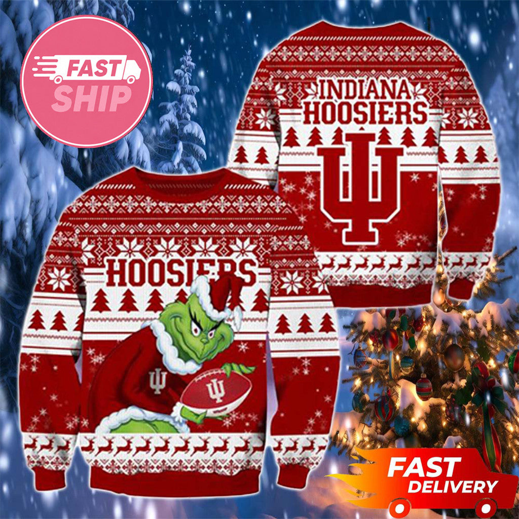 Indiana Hoosiers Grinch Mascot Christmas Ugly Sweater Indiana Hoosiers Merch Gifts For Xmas - Merchluma