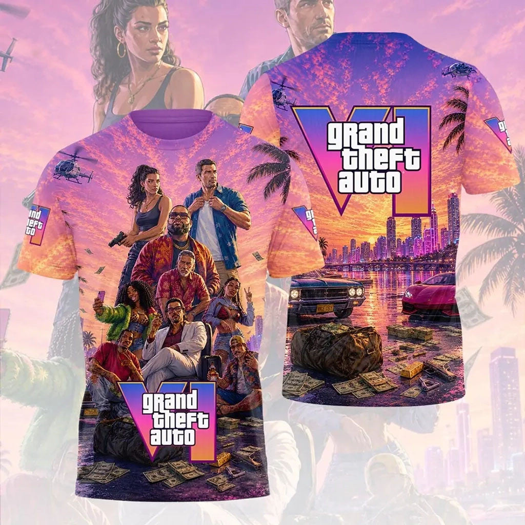 Grand Theft Auto VI Vice City Sunset Shirt Grand Theft Auto Merch Gifts For Game Lovers - Merchluma