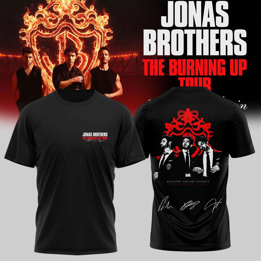 Jonas Brothers The Burning Up Tour All Over Again 2026 Shirt Black Jonas Brothers Merch Presents - Merchluma