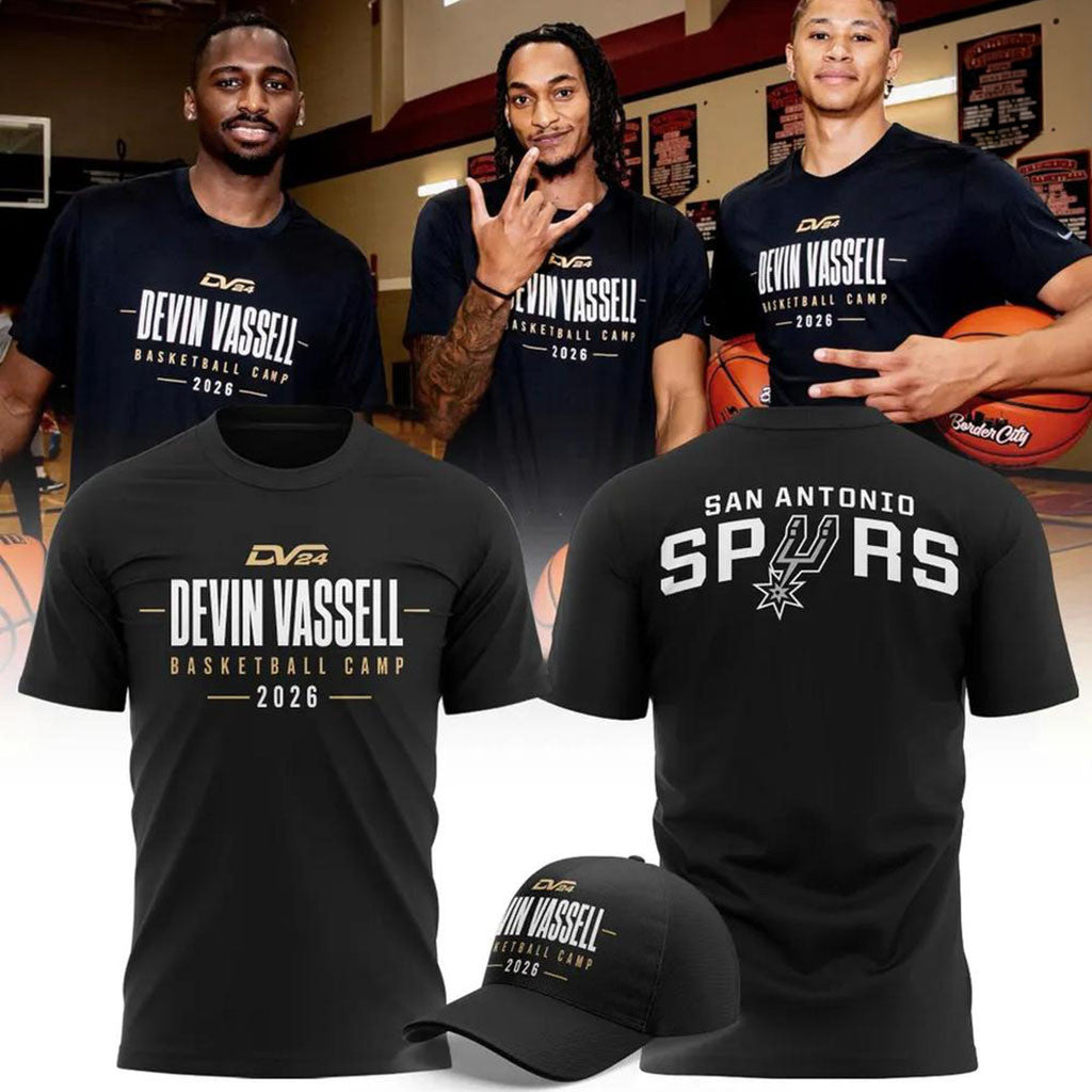 San Antonio Spurs Devin Vassell DV24 Basketball Camp 2026 Black T-Shirt SA Spurs Merch Fan Gifts - Merchluma