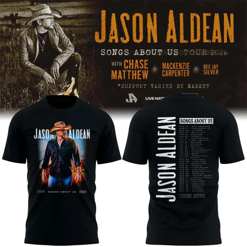 Jason Aldean Songs About Us Tour 2026 Concert T-Shirt Black Jason Aldean Merch Gifts For Dad - Merchluma