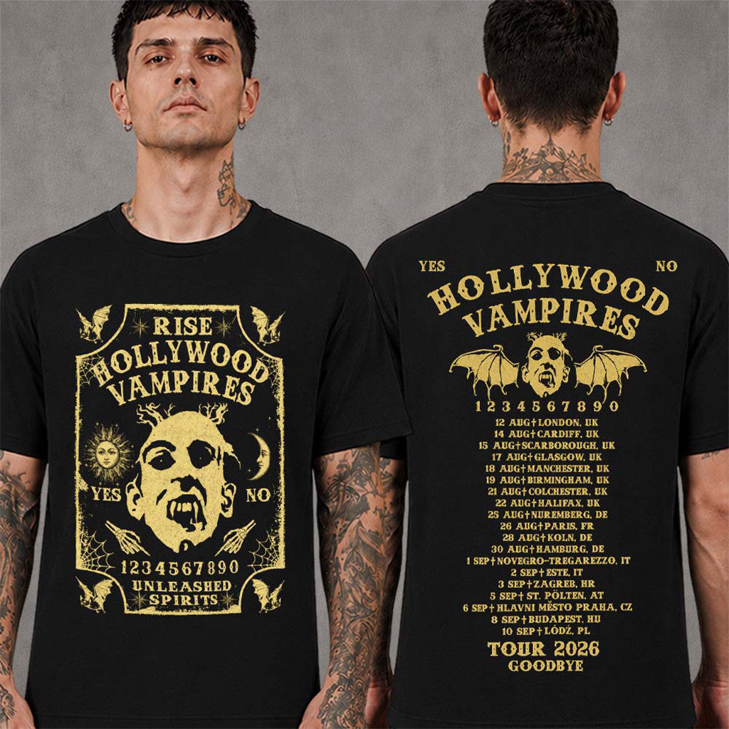 Hollywood Vampires Merch Europe And UK 2026 Tour Ouija Unleashed Spirits T-Shirt Him Gifts - Merchluma