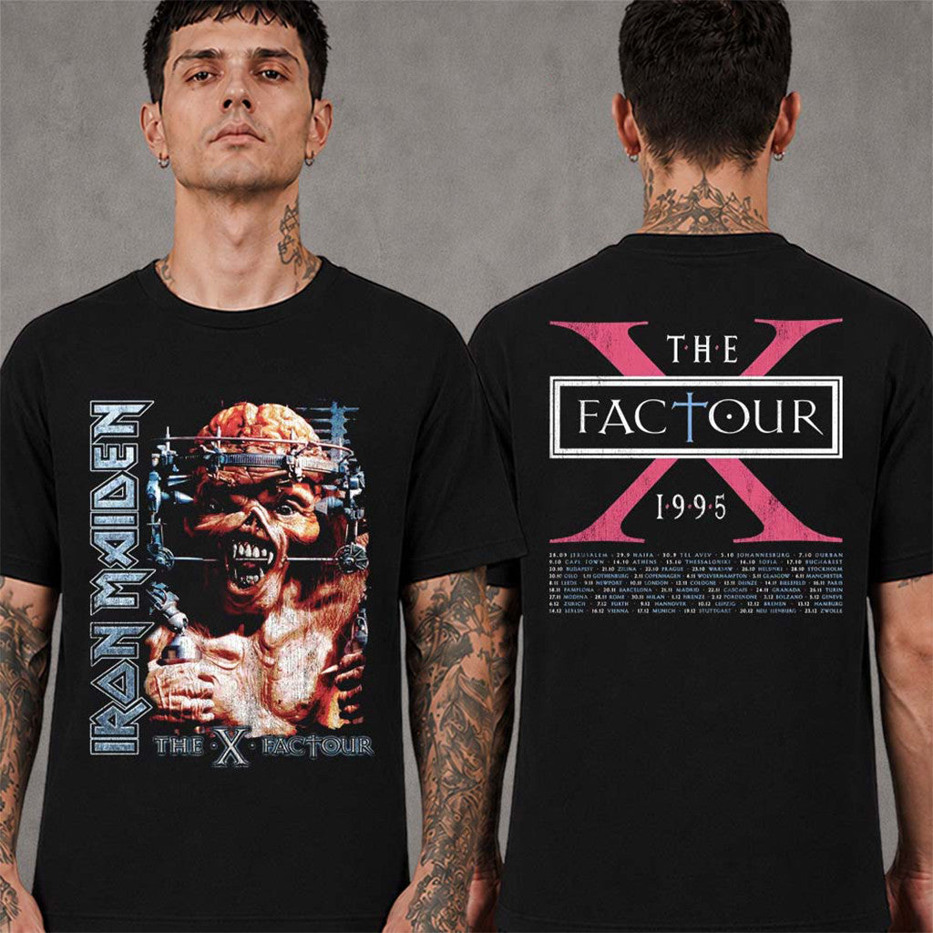 Iron Maiden Merch IM50 Anniversary Collection The X Factor Tour 1995 Eddie Vision T-Shirt - Merchluma