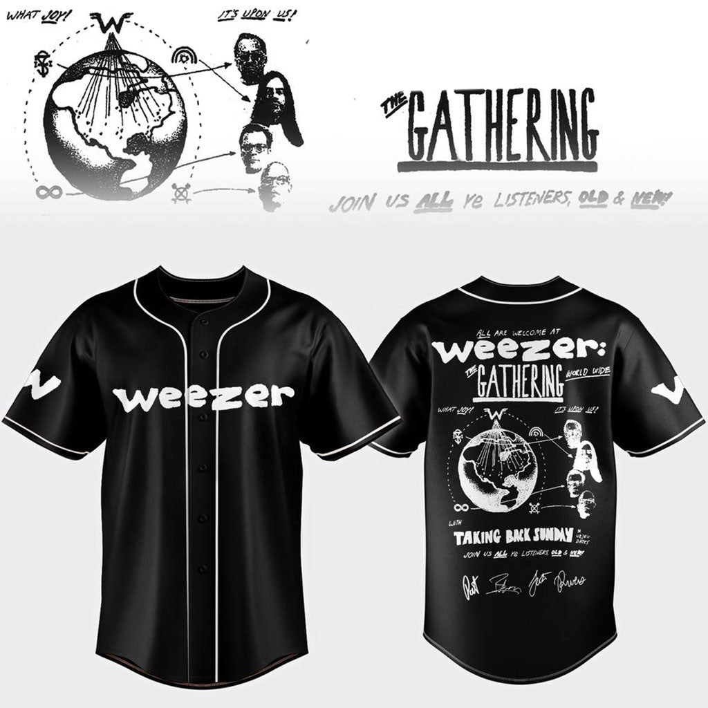 Weezer Merch The Gathering World Wide Tour 2026 Baseball Jersey Rock Fan Apparel Black - Merchluma