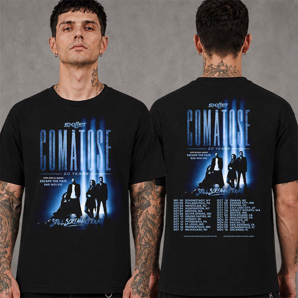 Skillet Merch Comatose 20 Years Still Screaming Tour 2026 North America Schedule Dates T-Shirt - Merchluma