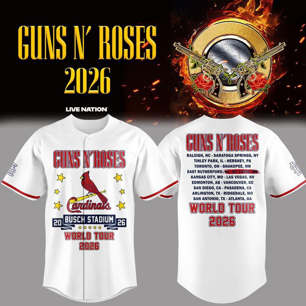 Guns N Roses x St Louis Cardinals World Tour 2026 Busch Stadium Baseball Jersey White Fan Gifts - Merchluma
