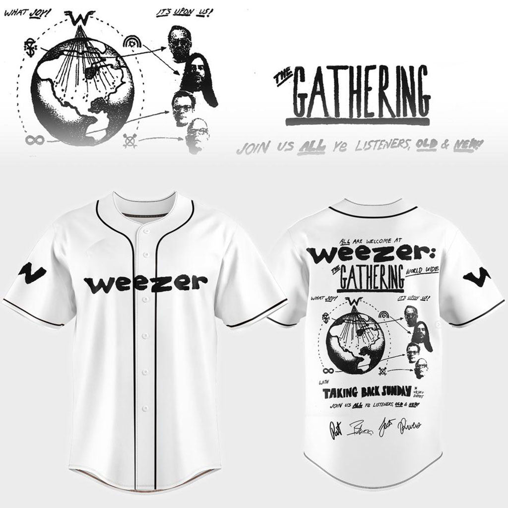 Weezer Merch The Gathering World Wide Tour 2026 Baseball Jersey Rock Fan Apparel White - Merchluma
