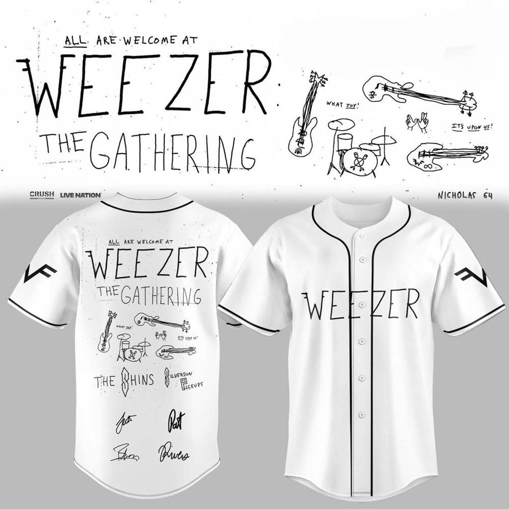 Weezer Merch The Gathering World Wide Tour 2026 Baseball Jersey White Best Gifts For Rock Fan - Merchluma